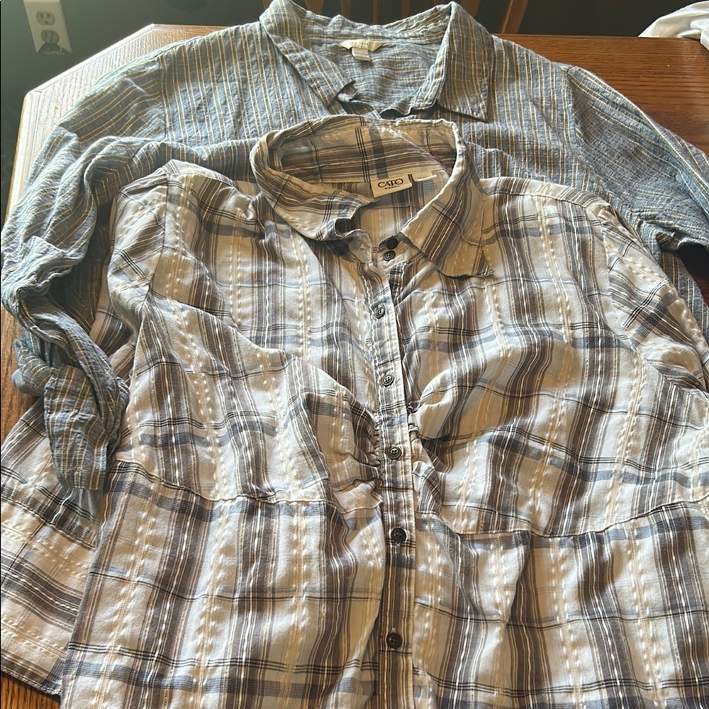 Cato Gray and Blue Button Down Shirt Classic Style
